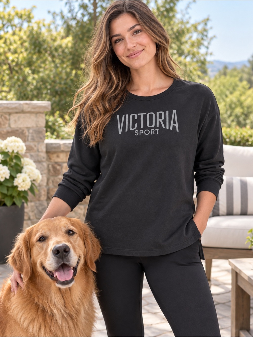 Victoria Sport Women's Black Crew Neck Logo Sweater